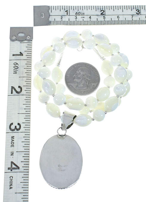 Native American Sterling Silver Mother of Pearl Bead Necklace Pendant JX129832